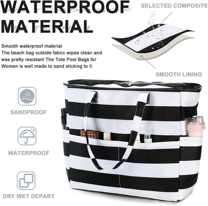 Waterproof Beach Tote Pool Bags for Women Ladies Extra Large Gym Tote Carry On Bag With Wet Compartment for Weekender Travel