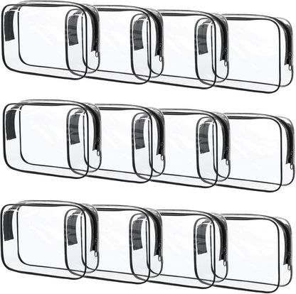 12 Pcs Clear Toiletry Bag PVC Waterproof Zippered PVC Cosmetic Makeup Carry Pouch TSA Approved Toiletry Bag for Travel Clear Organizer Storage Bags (Medium, Black)