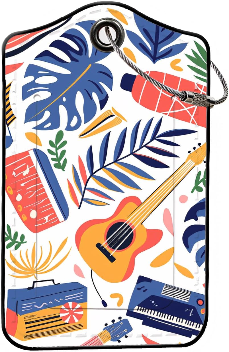 Luggage Tags for Suitcases, 2-Pack PU Leather for Cruise & Travel, Baggage ID Tags with Privacy Cover & Address Card, Durable Metal Ring, Kids Adults Travel Accessories, Tropical Rhythms