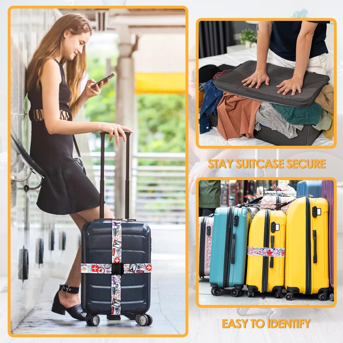 Adjustable Travel Luggage Strap Suitcase Belt Travel Bag Accessories 1.96 in W x 6.23 ft L