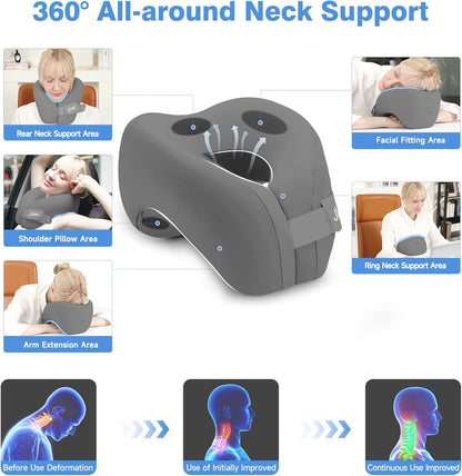 Travel Neck Pillow, Advanced Neck Support for International Flights, 3D Eye Masks, Ear Plugs and Storage Bag, Memory Foam Airplane Pillow for Travel, Sleep Rest, Trains, Road Trips