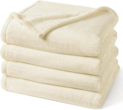 PHF Ultra Soft Fleece Blanket Queen Size, No Shed No Pilling Luxury Plush Cozy 300GSM Lightweight Blanket for Bed, Couch, Chair, Sofa Suitable for All Season, 90" x 90", Cream