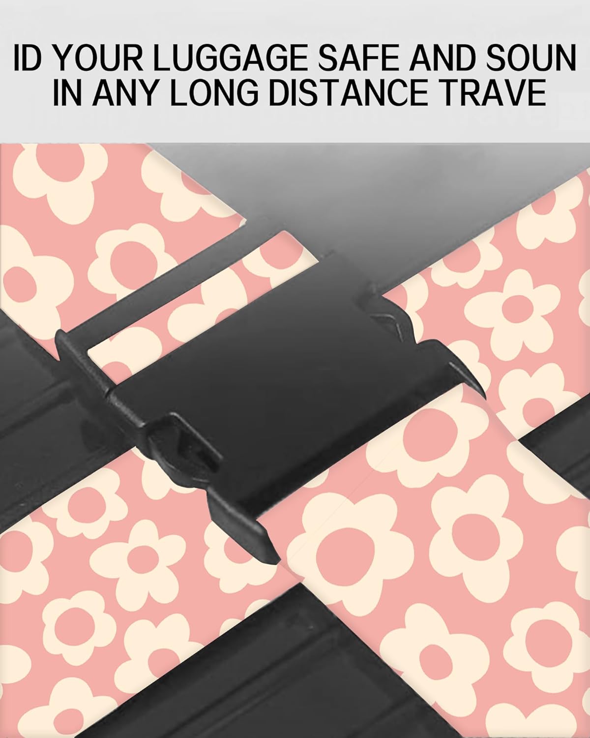 Luggage Straps for Suitcases, Adjustable Travel Belt, Durable Wide Luggage Strap, Cute Suitcase Strap Identifiers with Buckle, Bag Straps for Luggage, Pink Cute Flowers