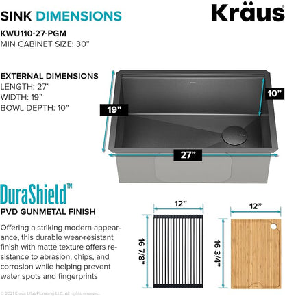 KRAUS Kore Workstation 27-inch Undermount 16 Gauge Black Stainless Kitchen Sink - Image 4
