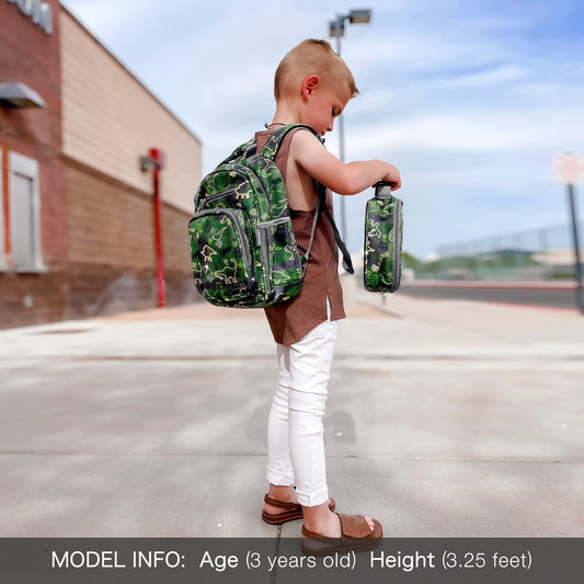 mibasies Toddler Backpack for Boys 2-4: Cute Kids Backpacks Boys - Preschool Kindergarten Backpack - Green Dinosaur