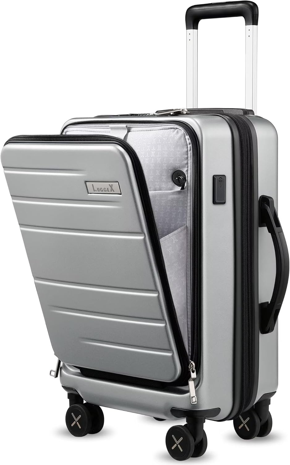 LUGGEX Carry On Luggage 22x14x9 Airline Approved, Polycarbonate Hard Suitcase with Front Pocket (Silver Grey, 20 Inch, 35L)