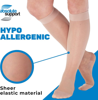 (3 Pairs - Closed Toe) Made in USA - Wide Calf Compression Stockings for Women 15-20mmHg - Womens Compression Knee High Support Socks for Circulation, Embolism, Edema - Nude, 3X-Large - A101NU6-3