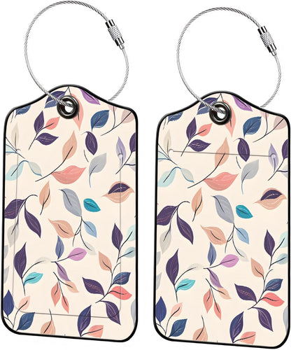 Luggage Tags for Suitcases, 2-Pack PU Leather for Cruise & Travel, Baggage ID Tags with Privacy Cover & Address Card, Durable Metal Ring, Kids Adults Travel Accessories, Pastel Foliage