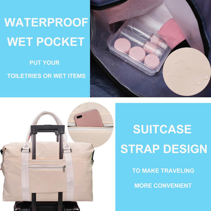 Travel Duffle Bag, Waterproof Sport Tote Gym Bag for Women Men, Overnight Weekender Carry On Bag with Wet Pocket