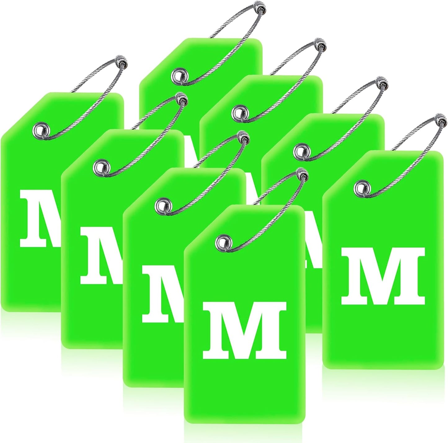 8 Pcs Luggage Tags for Suitcases, 26 Initial Letter Travel Luggage Baggage Identification Labels ID Tags Fully Bendable Tags with Stainless Steel Loop (Letter M, Green)