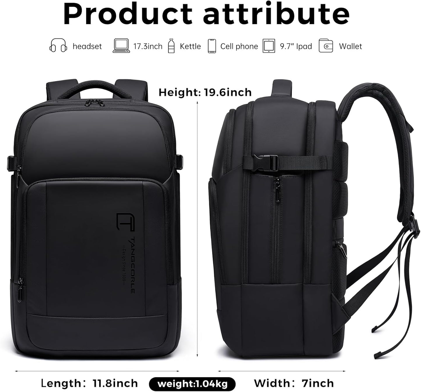 Travel Backpack for Men, 17.3 Inches Business Laptop Backpack Water-Resistant Carry on Airline Approved 18x14x8 Luggage Backpack with USB Charger Port