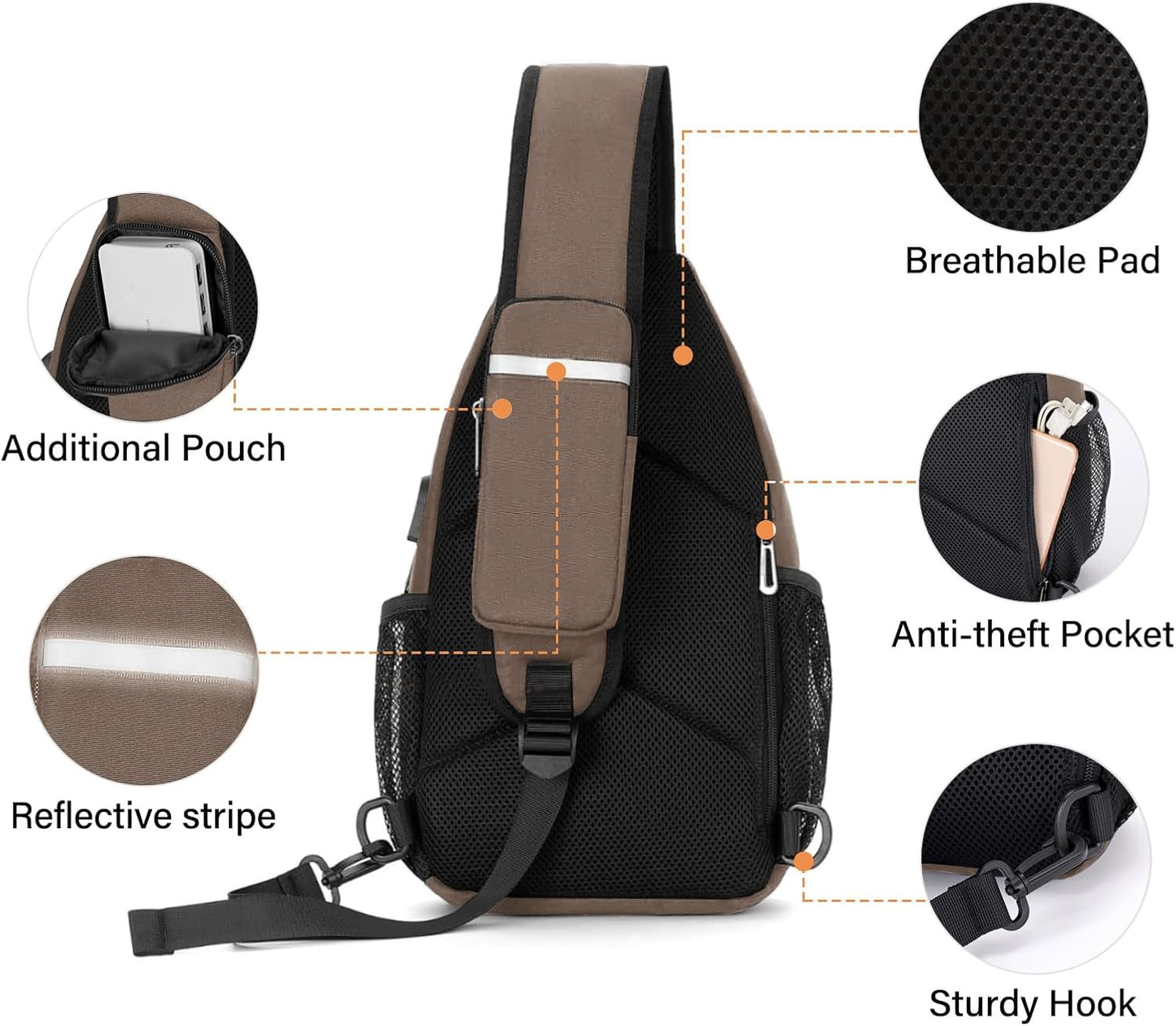 MOSISO Sling Backpack Bag, Crossbody Shoulder Bag Travel Hiking Daypack Chest Bag with Front Square Pocket&USB Charging Port