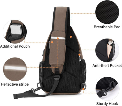 MOSISO Sling Backpack Bag, Crossbody Shoulder Bag Travel Hiking Daypack Chest Bag with Front Square Pocket&USB Charging Port