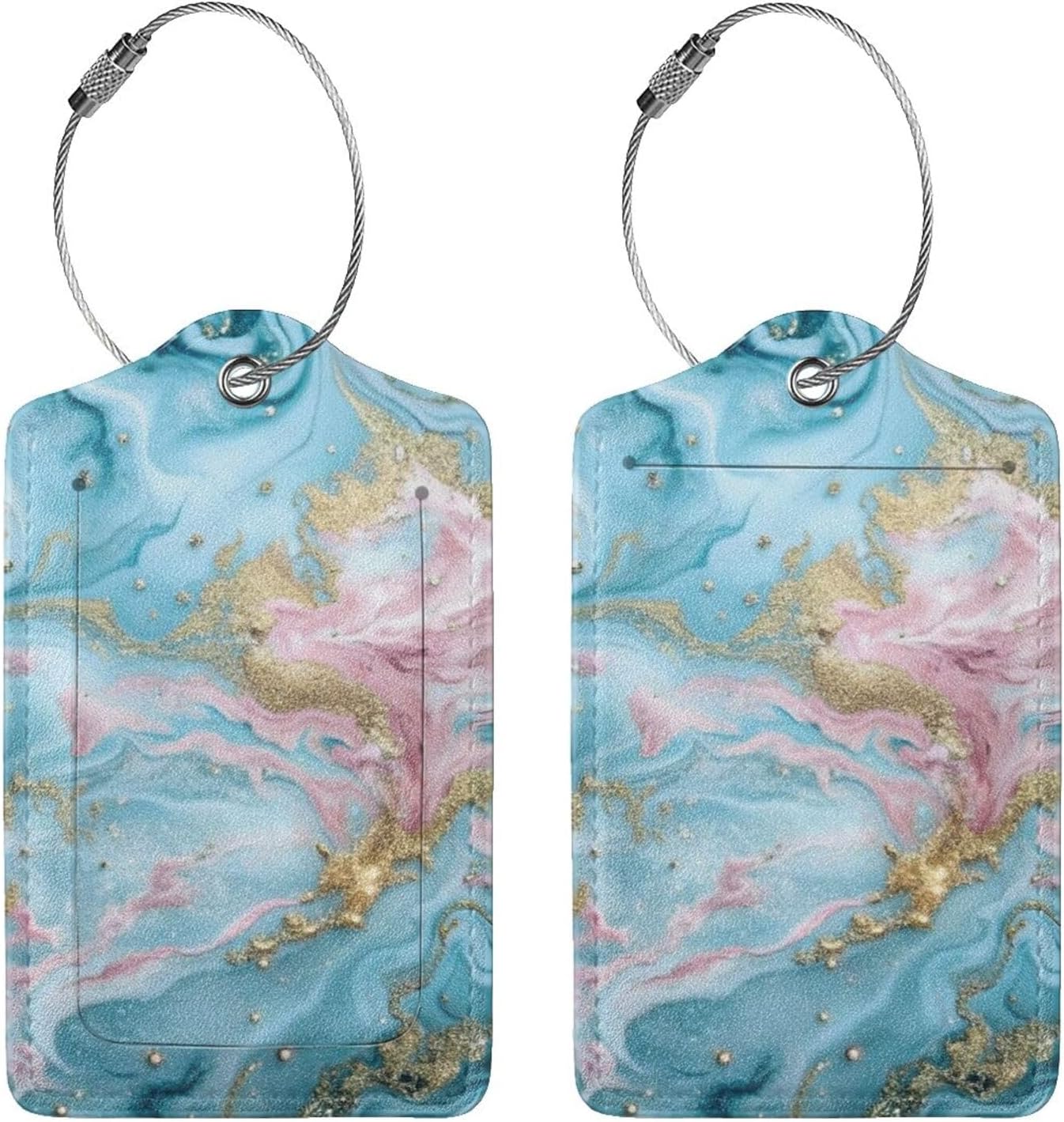 2 Pack Luggage Tag for Suitcase, Cute Unique Leather Suitcase Tags Identifiers with Privacy Name Address Labels & Durable Steel Loop for Women Men Travel