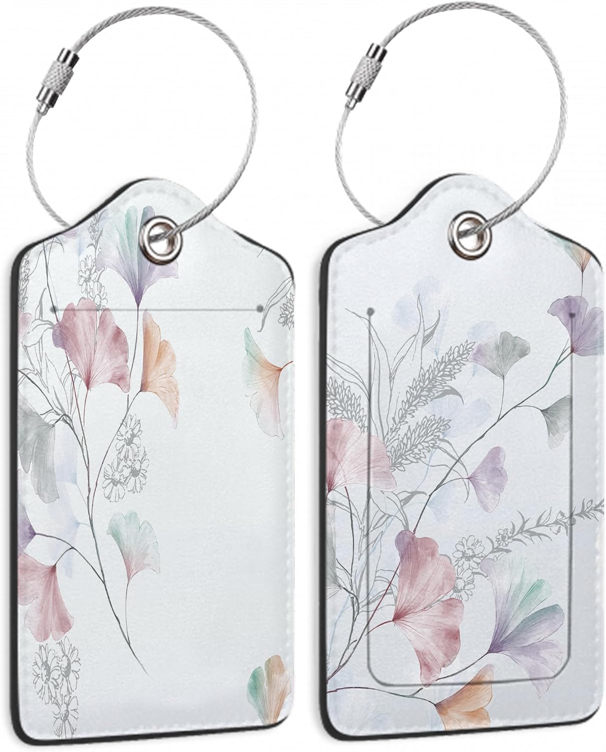 Set of 2 Watercolor Flowers, Paisley Rose Luggage Tags for Suitcases, Leather Suitcase Tag Name Identifiers Labels for Travel Bag Baggage Backpack