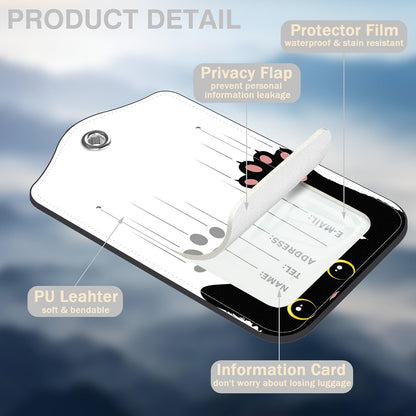 2 Pcs Cute Black Cat Luggage Tags for Suitcases PU Leather Paw Baggage Tags Name ID Label with Privacy Cover and Stainless Steel Loop for Men Women Travel Bag Suitcase