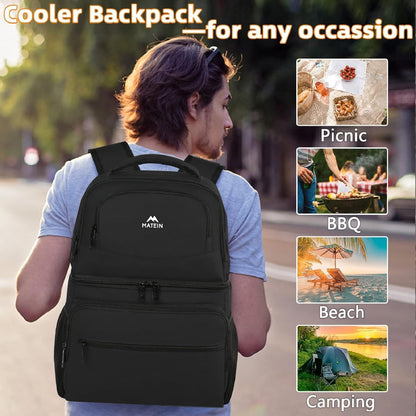 MATEIN Cooler Backpack, 26 Cans Insulated Lunch Backpack for Men Women, Leakproof Double Layer Lunch Cooler Bag Lightweight Soft Lunch Backpack with Cooler Compartment, Beach Camping Hiking Beer Gifts