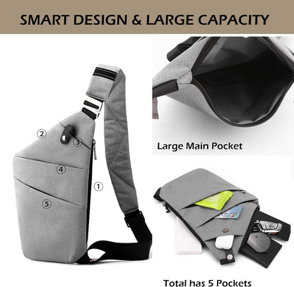 Anti Theft Crossbody Bags for Women Men, Multi-Pocket Shoulder Bag, Slim Sling Purse with 2 RFID Blocking Card (Right Shoulder-Pink Purple)