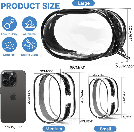 XEWEA Small Clear Toiletry Makeup Bag Portable Waterproof, 3PCS TSA Approved Cosmetic Case with Zipper, Electronics Organizer Cable Charger Pouch, Travel Essentials, Accessories Bag Purse