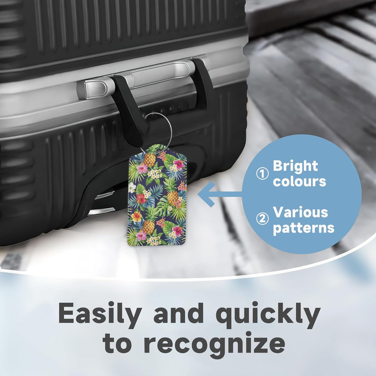 Tropical Pineapples Luggage Tags for Suitcases,2 Pack Palm Leaves Flowers Luggage Tag,Leather Stainless Steel Loop Label Tag for Women Men Girls Travel Bag Suitcase