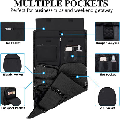 Garment Bag for Travel With Toiletry Bag Convertible Carry On Weekender Bag Large Travel Duffel Bags for Women 2 in 1 Hanging Suitcase Suit Travel Bags for Women & Men 3pcs Set (G-Black)