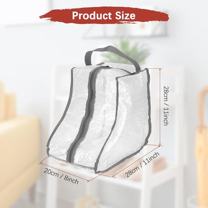 Boot Storage Bags [2PCS] - Plastic Short Boot Carry Bags Clear Shoe Bags with Handle for Travel & Daily Use - [Gray] Waterproof & DustProof Boot Bags for Cowboy Boots