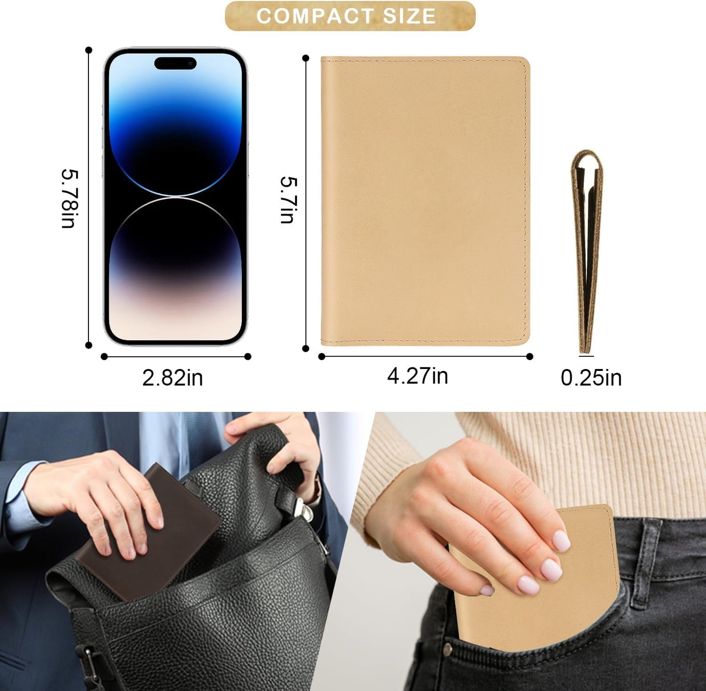 Real Leather Passport Holder for Men and Women, Handmade Wallet Cover Case, Travel Must-Haves Essentials Accessories, Birthday Gifts (Crazy Horse, Beige)