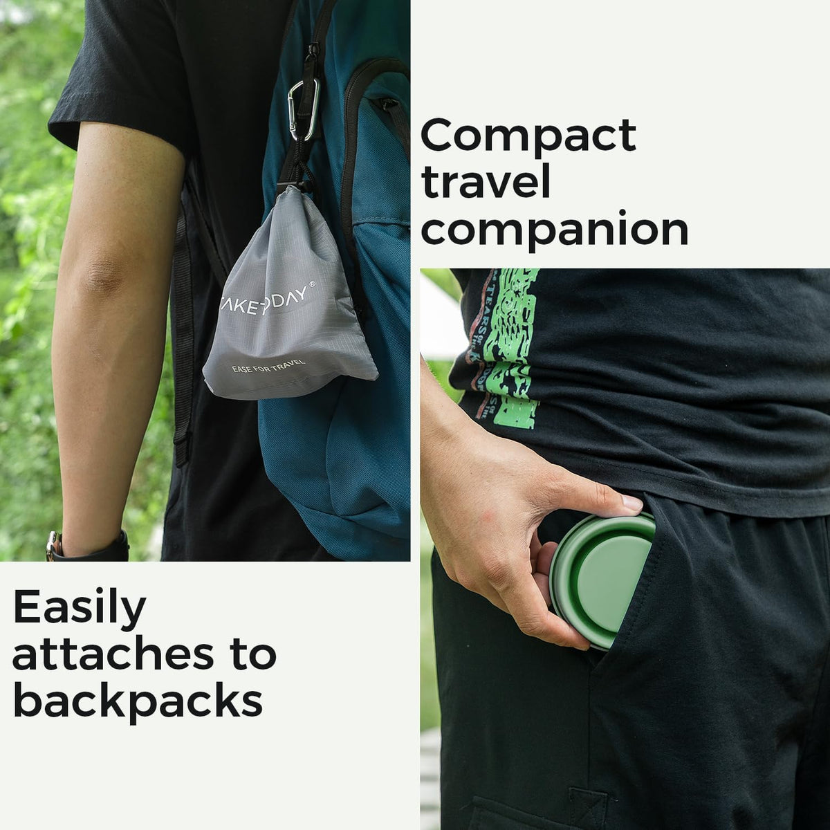 TakeToday 2PCS Collapsible Travel Cup - Silicone Foldable Water Cup, BPA-Free with Lid & Waterproof Bag - Drinking Cup Set for Camping, Outdoors & International Travel（8 Oz, Navy & Blue）