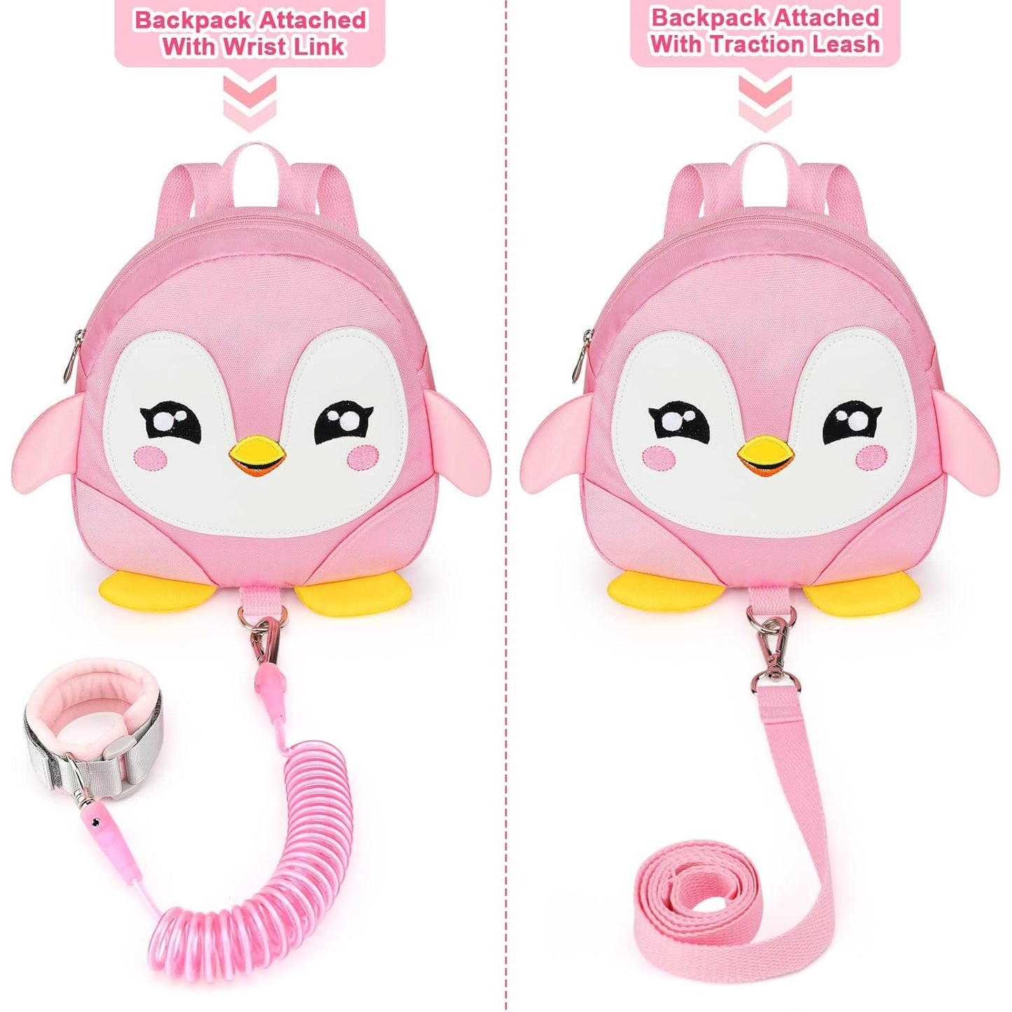 Accmor Toddler Harness Backpack Leash, Cute Penguin Kid Backpacks with Anti Lost Wrist Link, Mini Child Backpack Wristband Tether Strap and Protection Leashes Travel Bag Harness Rein for Baby Girls