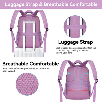 Voova Travel Laptop Backpack, Business Work Laptop Backpack for Women & Men with USB Charging Port, Waterproof Slim Durable College Computer Bag Fits 15.6 Inch Laptops and Notebook, Purple