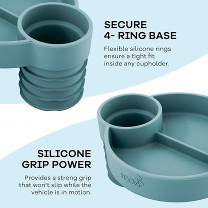 Silicone Cup Holder Tray for Car Seat, Booster Seat, Stroller - Carseat Cup Holder Snack Tray - Car Seat Tray for Kids Travel - Cup Holder Food Tray - Toddler Car Seat Accessories - Sharkskin 1 Pack