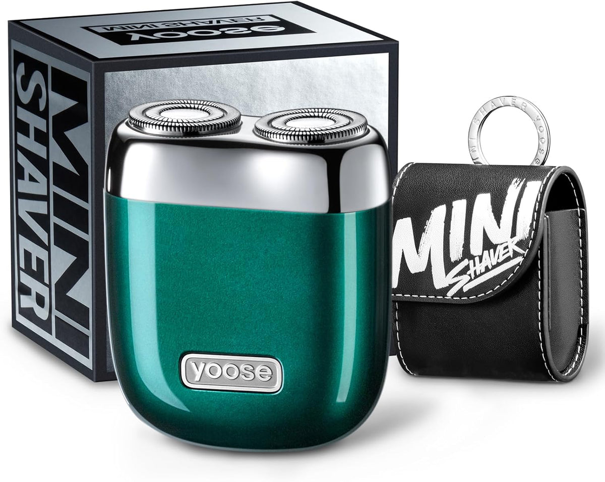 yoose Mini Electric Shaver, Alloy Portable Travel Shavers, Cordless Shaving, USB-C Rechargeable Electric Razor for Men, Dry Shave, IPX7 Waterproof, Detachable Head, Easy Cleaning, Green