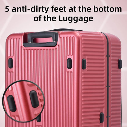 29 Inch Aluminum Checked Luggage with Side Opening Zipper, 40 * 37 * 77cm, 113L, Lightweight Hardshell ABS+PC Suitcase with TSA Lock, 360° Universal Wheels, Wine Red