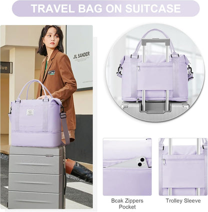 Travel Duffel Bag, Sports Tote Gym Bag, Shoulder Weekender Overnight Bag for Women