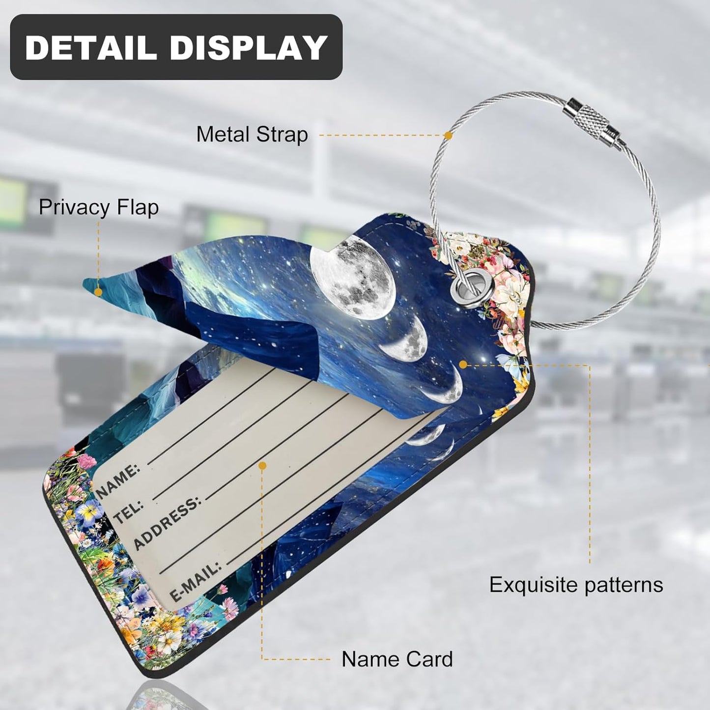 2Pack Luggage Tags for Suitcases, Cute Unique Pu Leather Cruise Luggage Tag with Privacy Cover ID Label Address Card and Metal Ring Suitable for Women Men Kids Travel Bag Mountains and The Moon