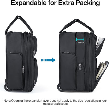 Hanke Softside Expandable Underseat Carry On Luggage for Airplanes,Travel Luggage Rolling Bag Personal Item Bag Small Suitcase,Black,16-Inch