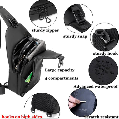 Waterproof Sling Bags Mens Shoulder Crossbody Backpack with USB Charging Port& Headphone,Outdoor Lightweight Bag