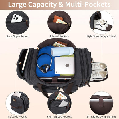 Mens Duffle Bag for Travel 3Pcs Set Travel Bags for Men 60L Expandable Canvas Bag (Dark Gray)