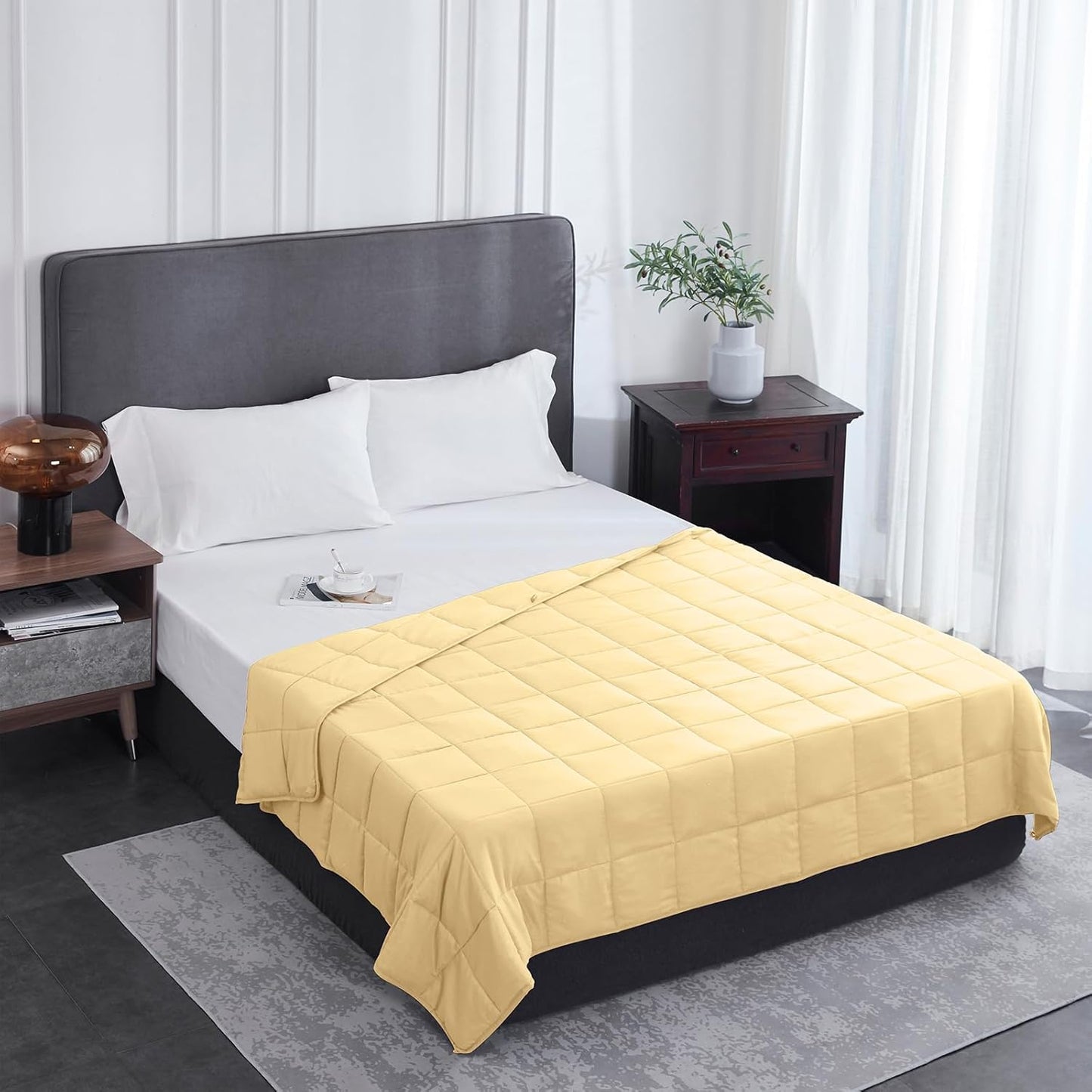 L'AGRATY Weighted Blanket - 48"x72" 15lbs Cooling Breathable Heavy Blanket with Glass Beads for Adult All-Season