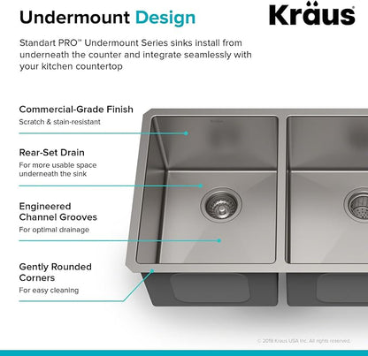 KRAUS Standart Pro 33 -inch Undermount 60/40 Double Bowl 16 Gauge Stainless - Image 4