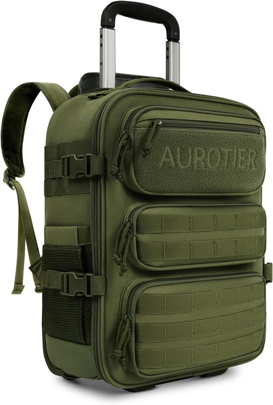 Rolling Tactical Laptop Backpack, Underseat Travel Backpack with Wheels, 17 Inch Wheeled Military Computer Backpack for Men and Women, Roller Overnight Molle Outdoor Hiking College Carry on Luggage