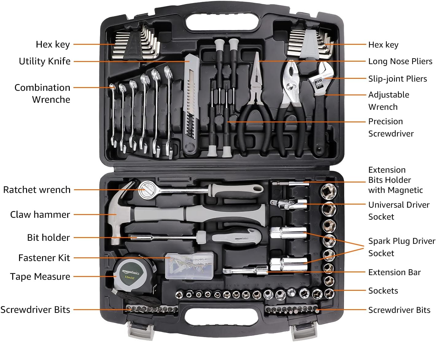 AmazonBasics 131-Piece General Household Hand Tool Set