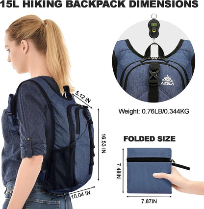 Seektop 15L Small Hiking Backpack for Women Men, Lightweight Hiking Packable Daypack with Phone Pocket for Travel Camping (Dark Blue)