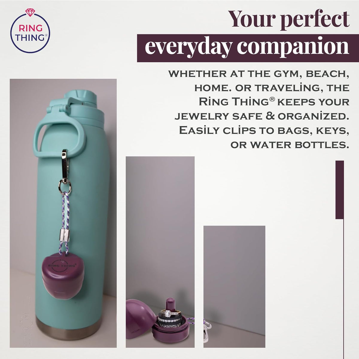 Ring Holder Keychain, Jewelry Organizer and Storage, Portable Waterproof Ring Holder, Pill Box Keychain Container, Gym Accessory, and Travel Ring Case (Deep Plum)