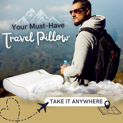 Royal Therapy Travel Memory Foam Pillow 2-Pack, Neck Pillow Bamboo Adjustable Side Sleeper Pillow