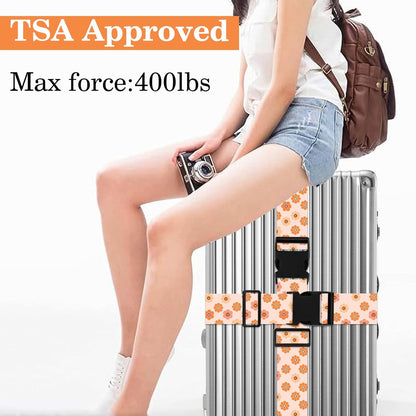 Luggage Straps for Suitcases TSA Approved, Luggage Identifiers for Suitcase, Adjustable Suitcase Strap for Baggage Security with Cute Patten, Travel Necessary Accessories 2Pack (Orange Flower)