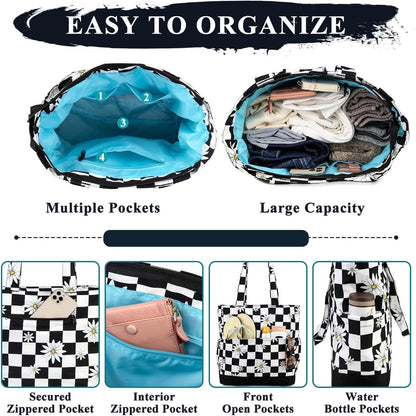 VASCHY Beach Bag for Women, Large Waterproof Sandproof Fold-able Packable Pool Tote Bag w Zipper/Pockets