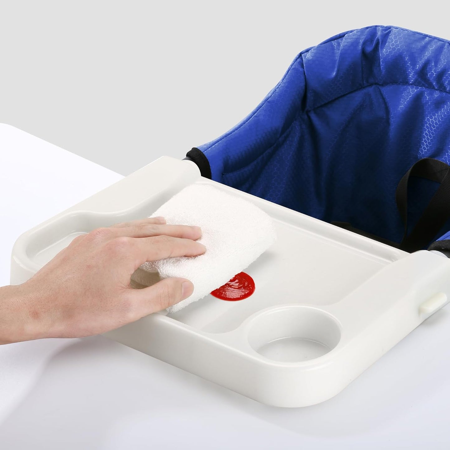 Hook On Chair with Removable Dining Tray, Portable Table High Chair, Folding Compact Baby Seat with Storage Bag for Indoor/Outdoor(Bright Blue)