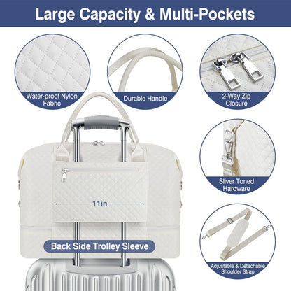 Weekender Bag for Women, Travel Duffel Bag Carry On Overnight Bag with Shoe Compartment Large Nylon Travel Weekend Tote Bag