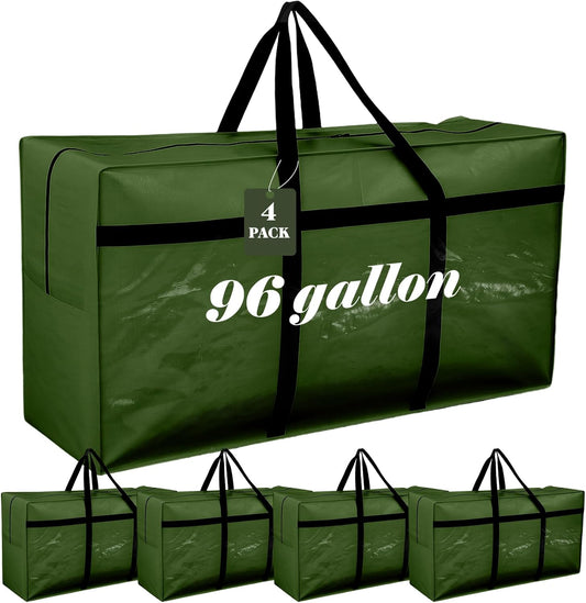 4 Pcs Large Moving Bags with Zipper and Handles Foldable Storage Duffle Bags Heavy Duty Extra Large Totes for College Dorm Travel Clothes Blankets Bedding Moving(96 Gallon,Green)